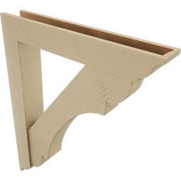 Ekena Millwork - BKTUR0554X34X42OLY01RCPR - Timberthane Faux Wood Olympic Style Bracket w/ Offset Brace, Traditional Ends, 5 1/2"W x 34"D x 42"H, Primed Tan