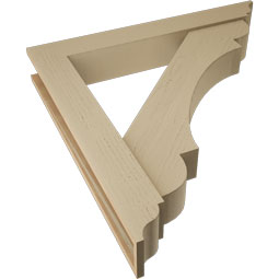 Ekena Millwork - BKTUR0554X38X38OLY01RCPR - Timberthane Faux Wood Olympic Style Bracket w/ Offset Brace, Traditional Ends, 5 1/2"W x 38"D x 38"H, Primed Tan
