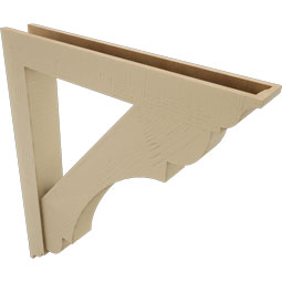 Ekena Millwork - BKTUR0554X38X44OLY01RCPR - Timberthane Faux Wood Olympic Style Bracket w/ Offset Brace, Traditional Ends, 5 1/2"W x 38"D x 44"H, Primed Tan