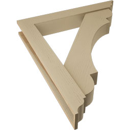 Ekena Millwork - BKTUR0554X38X44OLY01RCPR - Timberthane Faux Wood Olympic Style Bracket w/ Offset Brace, Traditional Ends, 5 1/2"W x 38"D x 44"H, Primed Tan