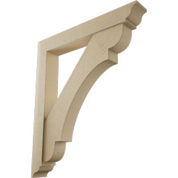 Ekena Millwork - BKTUR0554X38X44OLY01RCPR - Timberthane Faux Wood Olympic Style Bracket w/ Offset Brace, Traditional Ends, 5 1/2"W x 38"D x 44"H, Primed Tan