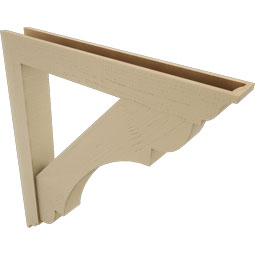 Ekena Millwork - BKTUR0554X40X44OLY01RCPR - Timberthane Faux Wood Olympic Style Bracket w/ Offset Brace, Traditional Ends, 5 1/2"W x 40"D x 44"H, Primed Tan