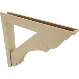 Ekena Millwork - BKTUR0554X44X44OLY01RCPR - Timberthane Faux Wood Olympic Style Bracket w/ Offset Brace, Traditional Ends, 5 1/2"W x 44"D x 44"H, Primed Tan
