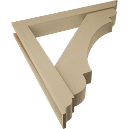 Ekena Millwork - BKTUR0554X44X44OLY01RCPR - Timberthane Faux Wood Olympic Style Bracket w/ Offset Brace, Traditional Ends, 5 1/2"W x 44"D x 44"H, Primed Tan