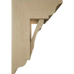 Ekena Millwork - BKTUR0756X18X26OLY01RCPR - Timberthane Faux Wood Olympic Style Bracket w/ Offset Brace, Traditional Ends, 7 1/2"W x 18"D x 26"H, Primed Tan