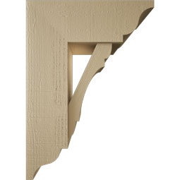 Ekena Millwork - BKTUR0756X20X28OLY01RCPR - Timberthane Faux Wood Olympic Style Bracket w/ Offset Brace, Traditional Ends, 7 1/2"W x 20"D x 28"H, Primed Tan