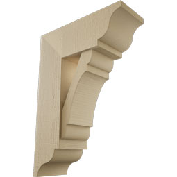 Ekena Millwork - BKTUR0756X20X28OLY01RCPR - Timberthane Faux Wood Olympic Style Bracket w/ Offset Brace, Traditional Ends, 7 1/2"W x 20"D x 28"H, Primed Tan