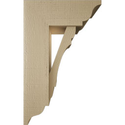 Ekena Millwork - BKTUR0756X20X32OLY01RCPR - Timberthane Faux Wood Olympic Style Bracket w/ Offset Brace, Traditional Ends, 7 1/2"W x 20"D x 32"H, Primed Tan