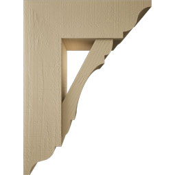 Ekena Millwork - BKTUR0756X22X30OLY01RCPR - Timberthane Faux Wood Olympic Style Bracket w/ Offset Brace, Traditional Ends, 7 1/2"W x 22"D x 30"H, Primed Tan