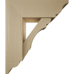 Ekena Millwork - BKTUR0756X24X28OLY01RCPR - Timberthane Faux Wood Olympic Style Bracket w/ Offset Brace, Traditional Ends, 7 1/2"W x 24"D x 28"H, Primed Tan