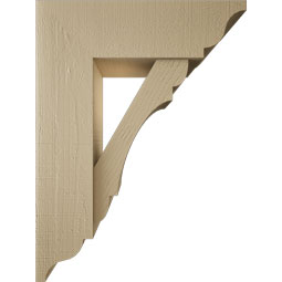 Ekena Millwork - BKTUR0756X24X32OLY01RCPR - Timberthane Faux Wood Olympic Style Bracket w/ Offset Brace, Traditional Ends, 7 1/2"W x 24"D x 32"H, Primed Tan