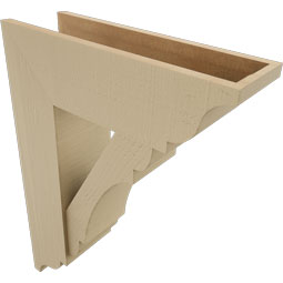 Ekena Millwork - BKTUR0756X24X32OLY01RCPR - Timberthane Faux Wood Olympic Style Bracket w/ Offset Brace, Traditional Ends, 7 1/2"W x 24"D x 32"H, Primed Tan