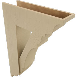 Ekena Millwork - BKTUR0756X24X36OLY01RCPR - Timberthane Faux Wood Olympic Style Bracket w/ Offset Brace, Traditional Ends, 7 1/2"W x 24"D x 36"H, Primed Tan