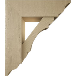 Ekena Millwork - BKTUR0756X26X30OLY01RCPR - Timberthane Faux Wood Olympic Style Bracket w/ Offset Brace, Traditional Ends, 7 1/2"W x 26"D x 30"H, Primed Tan