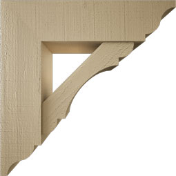 Ekena Millwork - BKTUR0756X28X28OLY01RCPR - Timberthane Faux Wood Olympic Style Bracket w/ Offset Brace, Traditional Ends, 7 1/2"W x 28"D x 28"H, Primed Tan