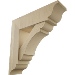 Ekena Millwork - BKTUR0756X28X28OLY01RCPR - Timberthane Faux Wood Olympic Style Bracket w/ Offset Brace, Traditional Ends, 7 1/2"W x 28"D x 28"H, Primed Tan