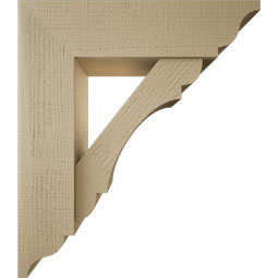 Ekena Millwork - BKTUR0756X28X32OLY01RCPR - Timberthane Faux Wood Olympic Style Bracket w/ Offset Brace, Traditional Ends, 7 1/2"W x 28"D x 32"H, Primed Tan