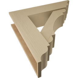 Ekena Millwork - BKTUR0756X32X32OLY01RCPR - Timberthane Faux Wood Olympic Style Bracket w/ Offset Brace, Traditional Ends, 7 1/2"W x 32"D x 32"H, Primed Tan