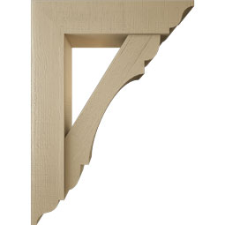 Ekena Millwork - BKTUR0756X32X44OLY01RCPR - Timberthane Faux Wood Olympic Style Bracket w/ Offset Brace, Traditional Ends, 7 1/2"W x 32"D x 44"H, Primed Tan