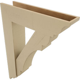 Ekena Millwork - BKTUR0756X32X44OLY01RCPR - Timberthane Faux Wood Olympic Style Bracket w/ Offset Brace, Traditional Ends, 7 1/2"W x 32"D x 44"H, Primed Tan