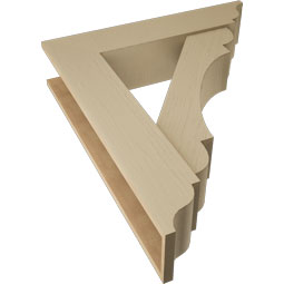 Ekena Millwork - BKTUR0756X34X40OLY01RCPR - Timberthane Faux Wood Olympic Style Bracket w/ Offset Brace, Traditional Ends, 7 1/2"W x 34"D x 40"H, Primed Tan