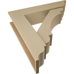 Ekena Millwork - BKTUR0756X36X36OLY01RCPR - Timberthane Faux Wood Olympic Style Bracket w/ Offset Brace, Traditional Ends, 7 1/2"W x 36"D x 36"H, Primed Tan