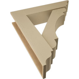 Ekena Millwork - BKTUR0756X36X40OLY01RCPR - Timberthane Faux Wood Olympic Style Bracket w/ Offset Brace, Traditional Ends, 7 1/2"W x 36"D x 40"H, Primed Tan