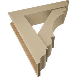 Ekena Millwork - BKTUR0756X38X38OLY01RCPR - Timberthane Faux Wood Olympic Style Bracket w/ Offset Brace, Traditional Ends, 7 1/2"W x 38"D x 38"H, Primed Tan