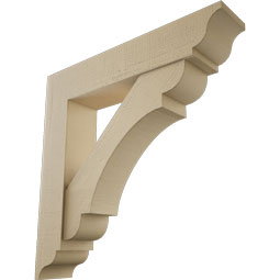 Ekena Millwork - BKTUR0756X38X38OLY01RCPR - Timberthane Faux Wood Olympic Style Bracket w/ Offset Brace, Traditional Ends, 7 1/2"W x 38"D x 38"H, Primed Tan