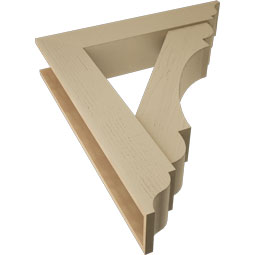 Ekena Millwork - BKTUR0756X38X44OLY01RCPR - Timberthane Faux Wood Olympic Style Bracket w/ Offset Brace, Traditional Ends, 7 1/2"W x 38"D x 44"H, Primed Tan