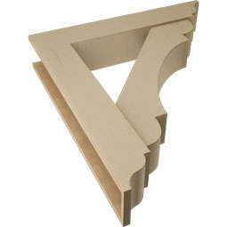 Ekena Millwork - BKTUR0756X40X44OLY01RCPR - Timberthane Faux Wood Olympic Style Bracket w/ Offset Brace, Traditional Ends, 7 1/2"W x 40"D x 44"H, Primed Tan