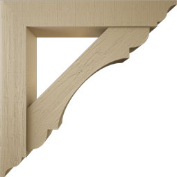 Ekena Millwork - BKTUR0756X44X44OLY01RCPR - Timberthane Faux Wood Olympic Style Bracket w/ Offset Brace, Traditional Ends, 7 1/2"W x 44"D x 44"H, Primed Tan