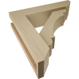 Ekena Millwork - BKTUR0352X14X14OLY06RCPR - Timberthane Faux Wood Olympic Style Bracket w/ Offset Brace, Slat Ends, 3 1/2"W x 14"D x 14"H, Primed Tan