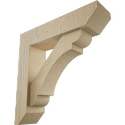 Ekena Millwork - BKTUR0352X14X14OLY06RCPR - Timberthane Faux Wood Olympic Style Bracket w/ Offset Brace, Slat Ends, 3 1/2"W x 14"D x 14"H, Primed Tan