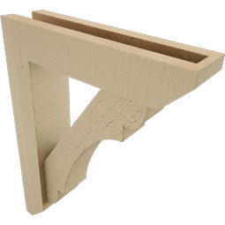 Ekena Millwork - BKTUR0352X14X18OLY06RCPR - Timberthane Faux Wood Olympic Style Bracket w/ Offset Brace, Slat Ends, 3 1/2"W x 14"D x 18"H, Primed Tan