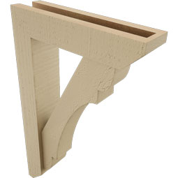 Ekena Millwork - BKTUR0352X14X22OLY06RCPR - Timberthane Faux Wood Olympic Style Bracket w/ Offset Brace, Slat Ends, 3 1/2"W x 14"D x 22"H, Primed Tan