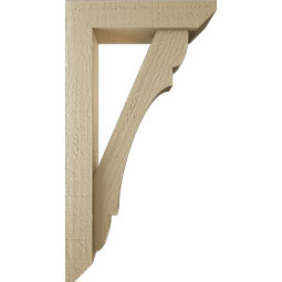 Ekena Millwork - BKTUR0352X14X26OLY06RCPR - Timberthane Faux Wood Olympic Style Bracket w/ Offset Brace, Slat Ends, 3 1/2"W x 14"D x 26"H, Primed Tan