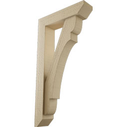 Ekena Millwork - BKTUR0352X14X26OLY06RCPR - Timberthane Faux Wood Olympic Style Bracket w/ Offset Brace, Slat Ends, 3 1/2"W x 14"D x 26"H, Primed Tan