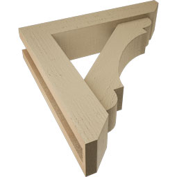 Ekena Millwork - BKTUR0352X16X16OLY06RCPR - Timberthane Faux Wood Olympic Style Bracket w/ Offset Brace, Slat Ends, 3 1/2"W x 16"D x 16"H, Primed Tan
