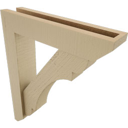 Ekena Millwork - BKTUR0352X16X20OLY06RCPR - Timberthane Faux Wood Olympic Style Bracket w/ Offset Brace, Slat Ends, 3 1/2"W x 16"D x 20"H, Primed Tan