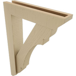 Ekena Millwork - BKTUR0352X16X24OLY06RCPR - Timberthane Faux Wood Olympic Style Bracket w/ Offset Brace, Slat Ends, 3 1/2"W x 16"D x 24"H, Primed Tan