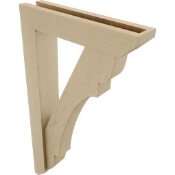 Ekena Millwork - BKTUR0352X16X28OLY06RCPR - Timberthane Faux Wood Olympic Style Bracket w/ Offset Brace, Slat Ends, 3 1/2"W x 16"D x 28"H, Primed Tan