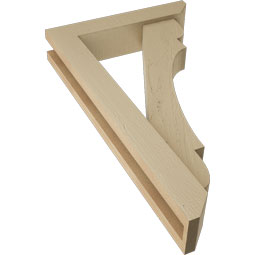 Ekena Millwork - BKTUR0352X16X28OLY06RCPR - Timberthane Faux Wood Olympic Style Bracket w/ Offset Brace, Slat Ends, 3 1/2"W x 16"D x 28"H, Primed Tan