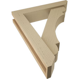 Ekena Millwork - BKTUR0352X18X22OLY06RCPR - Timberthane Faux Wood Olympic Style Bracket w/ Offset Brace, Slat Ends, 3 1/2"W x 18"D x 22"H, Primed Tan