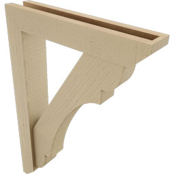 Ekena Millwork - BKTUR0352X18X26OLY06RCPR - Timberthane Faux Wood Olympic Style Bracket w/ Offset Brace, Slat Ends, 3 1/2"W x 18"D x 26"H, Primed Tan
