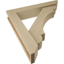 Ekena Millwork - BKTUR0352X20X20OLY06RCPR - Timberthane Faux Wood Olympic Style Bracket w/ Offset Brace, Slat Ends, 3 1/2"W x 20"D x 20"H, Primed Tan