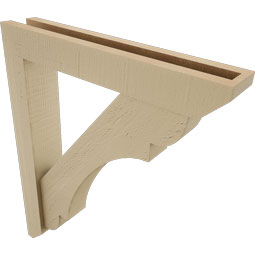 Ekena Millwork - BKTUR0352X20X24OLY06RCPR - Timberthane Faux Wood Olympic Style Bracket w/ Offset Brace, Slat Ends, 3 1/2"W x 20"D x 24"H, Primed Tan
