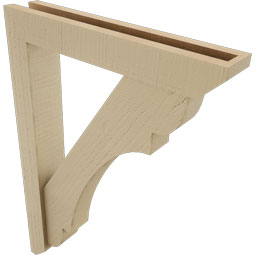 Ekena Millwork - BKTUR0352X20X28OLY06RCPR - Timberthane Faux Wood Olympic Style Bracket w/ Offset Brace, Slat Ends, 3 1/2"W x 20"D x 28"H, Primed Tan