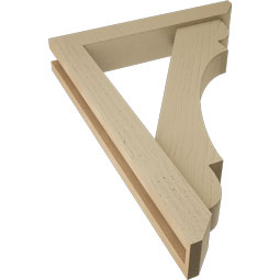 Ekena Millwork - BKTUR0352X20X28OLY06RCPR - Timberthane Faux Wood Olympic Style Bracket w/ Offset Brace, Slat Ends, 3 1/2"W x 20"D x 28"H, Primed Tan