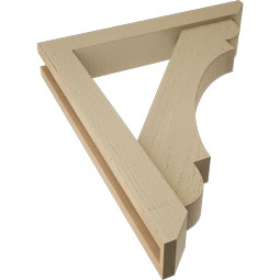 Ekena Millwork - BKTUR0352X22X26OLY06RCPR - Timberthane Faux Wood Olympic Style Bracket w/ Offset Brace, Slat Ends, 3 1/2"W x 22"D x 26"H, Primed Tan